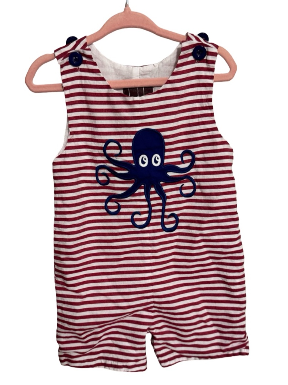 Lil Cactus Red & White Striped Octopus Shortall Boys Size 12-18M Beach Nautical